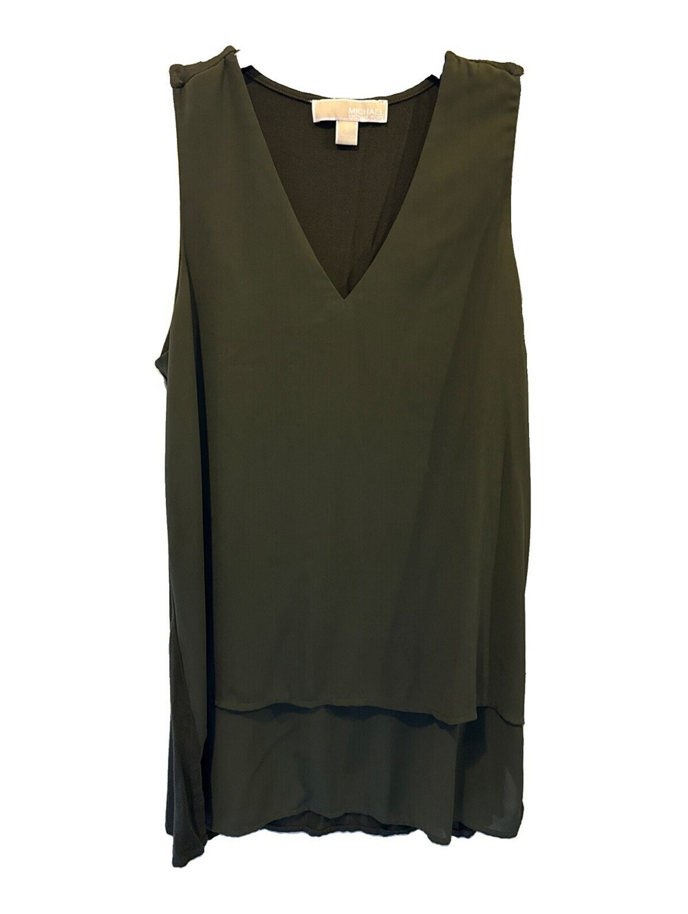 MICHAEL Michael Kors V-Neck Layered Hem Shift Tank Blouse Olive Green Women’s S